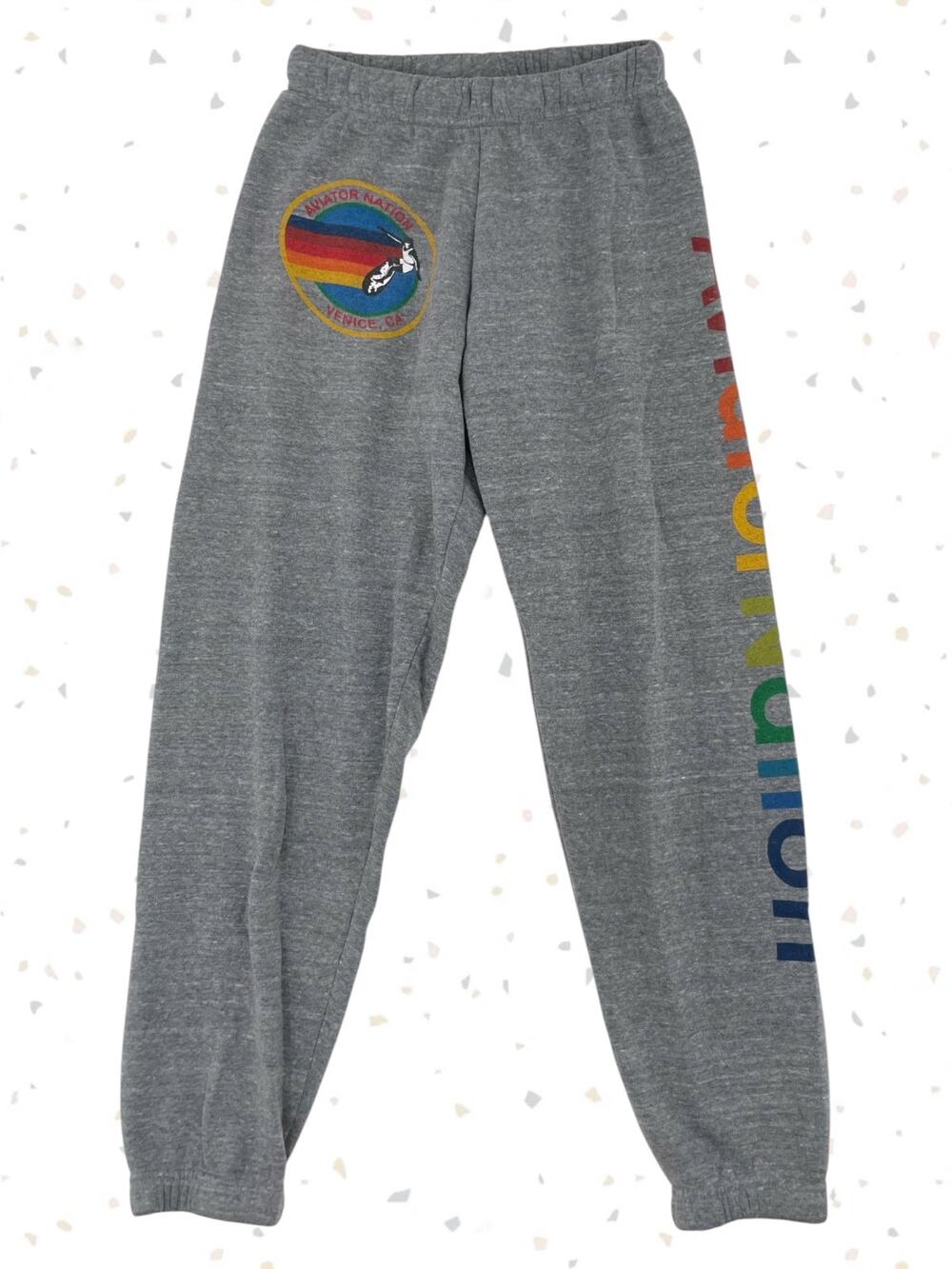 Aviator Nation Gray Rainbow Spellout Logo Sweatpants Casual Lounge Sweat Size XS